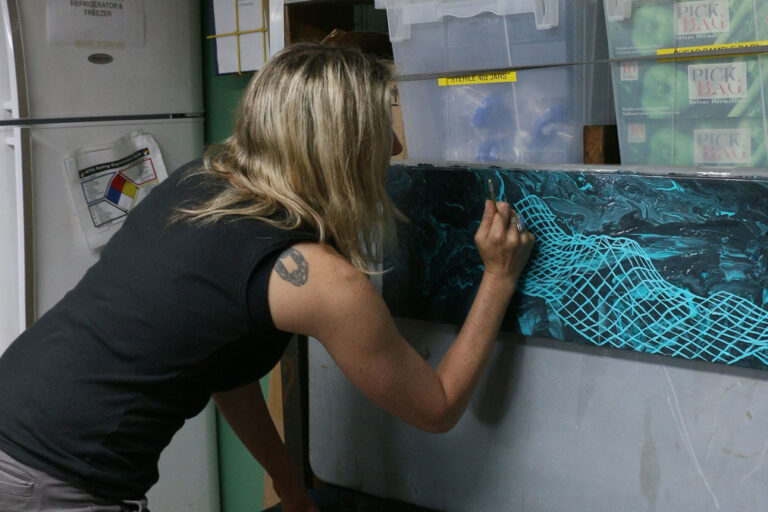Rebecca Rutstein's paintings are inspired by sonar maps of the ocean floor. (Image courtesy of Rebecca Rutstein)
