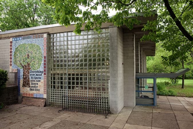 Current view on Lovett Library on the 6900 block of Germantown Avenue. The public library is currently closed to undergo an 18month long renovation. (Bastiaan Slabbers for WHYY)