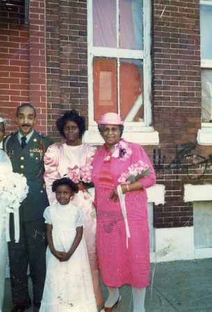 A family photo in front of their home on East Williams Street in Jewtown. (Courtesy of Diane Precht)