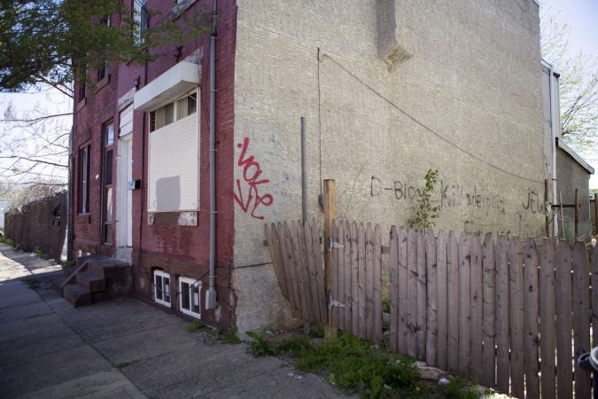 Graffiti on a house reads D-Block Killadelphia and Jew Town. (Photo by Jessica Kourkounis)