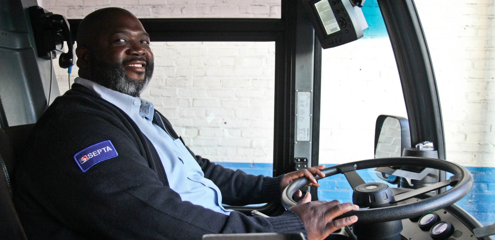 SEPTA driver Zach Chapman hits the road after inspecting his bus in the morning. (Kimberly Paynter/WHYY)