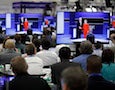 Clinton and Trump on a TV screen