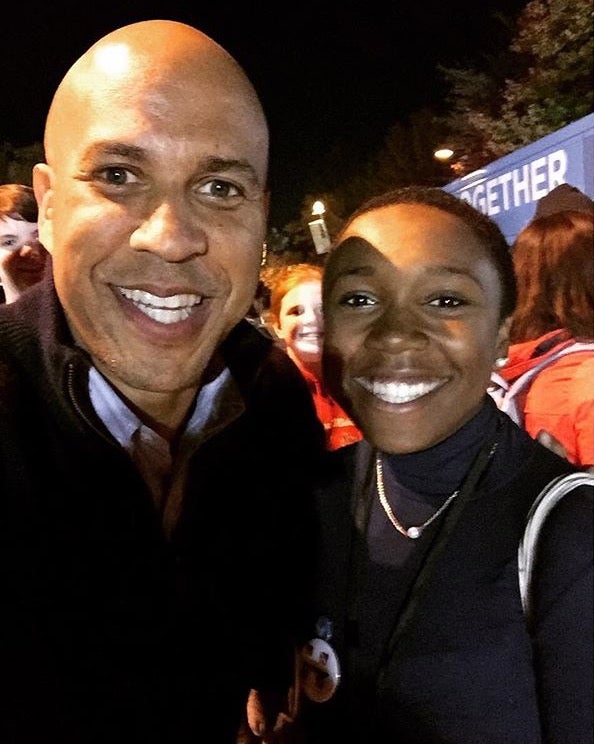 Jamaica Ponder, 18, with U.S. Sen. Cory Booker, D-New Jersey 