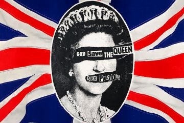  “Pretty Vacant: The Graphic Language of Punk,” on display at the Galleries at Moore College of Art and Design.  Pictured: Jamie Reid, Sex Pistols: God Save the Queen Poster, 1977, lithograph.  (Collection of Andrew Krivine) 