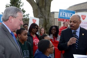 Jim Kenney at a rally with Jerry Jordan, president of Philadelphia Federation of Teachers during the 2015 mayor's race. (Bas Slabbers for WHYY)