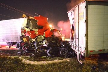  Early Thursday morning tractor trailer collision on southbound Rt. 896 near the intersection of Rt. 40.(John Jankowski for Newsworks) 