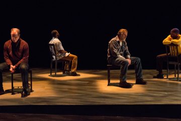  Anthony Lawton, Akeem Davis, William Zielinski, and David Alan Anderson in “The Exonerated,” onstage at Delaware Theatre Company through March 9. (Photo courtesy of Delaware Theatre Company) 