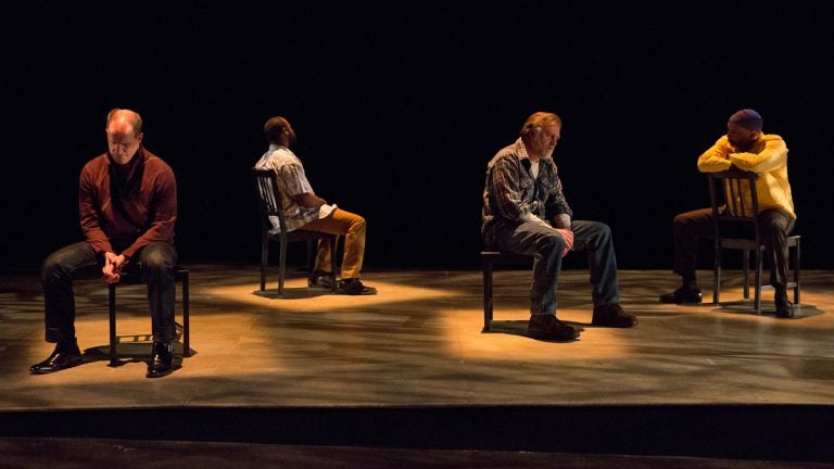  Anthony Lawton, Akeem Davis, William Zielinski, and David Alan Anderson in “The Exonerated,” onstage at Delaware Theatre Company through March 9. (Photo courtesy of Delaware Theatre Company) 