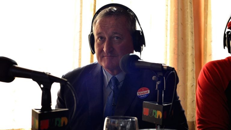  Listen up, Mr. Mayor-elect: Dave Davies has a few pieces of advice for Jim Kenney, shown here during an Election Day broadcast on WURD. (Bas Slabbers/for NewsWorks) 