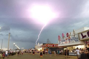  A lightning strike near the Seaside Height boardwalk as captured by JSHN contributor Jillian Speranza on June 24, 2013.  
