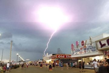 1012297_636762229676626_1774346209_n Lightning striking near the Seaside Heights boardwalk on June 24, 2013. (Photo: JSHN contributor Jillian Speranza)