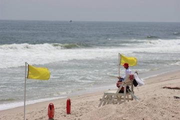  Rough surf at the Downer Avenue beach in Mantoloking Monday afternoon. (Photo: Jerry Meaney/ Barnegat Bay Island, NJ on Facebook) 