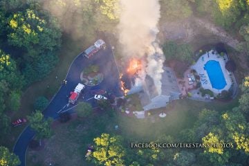  An aerial photo of the fire at 155 Jackson Mills Road in Freehold Township early Friday evening by JSHN contributor StansPhotos.com.  