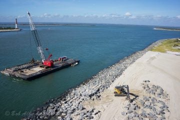 Repair work is ongoing along the stretch of the Barnegat Inlet North Jerry in Island Beach State Park. (Photo: Bob Alberding)