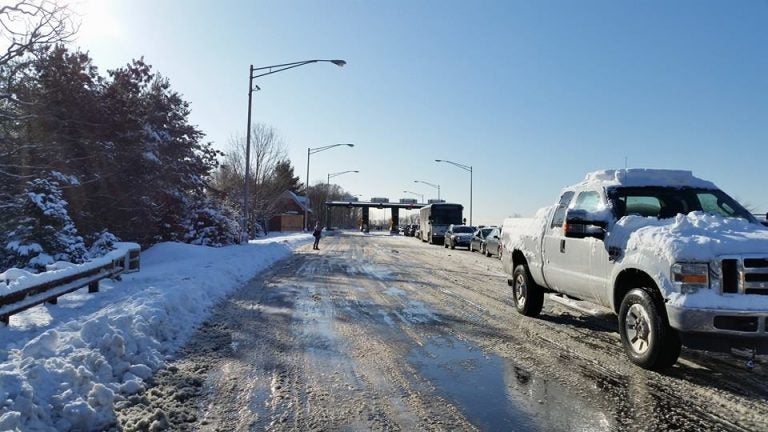  A line of vehicles entering the Garden State Parkway at Exit 109 Friday morning. (Photo: JSHN contributor Rachael Gener) 