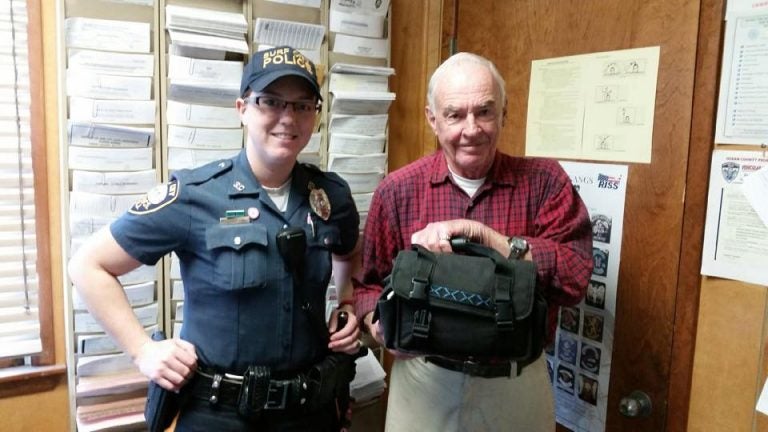  Ptlw. Sarah Collins and Ray McCarthy at Surf City Police Department headquarters today. (Photo courtesy of the Surf City Police Department) 