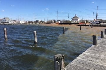 A silt plume in the Barnegat Bay off Kearny Avenue in Seaside Heights on Friday