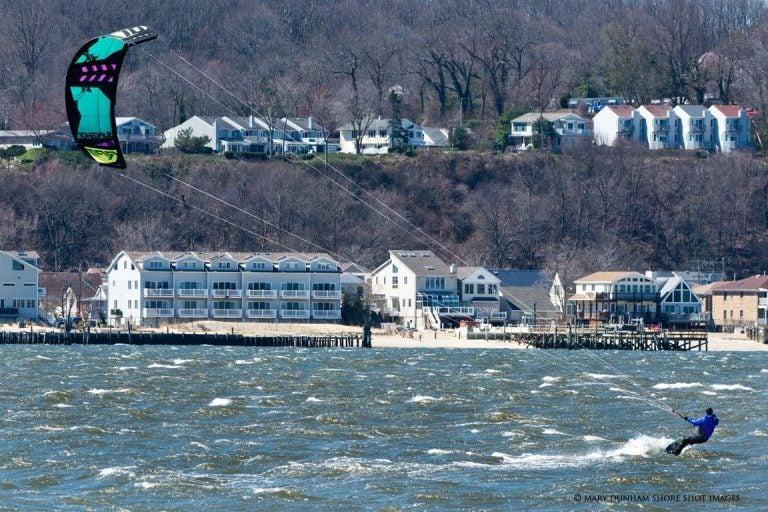 A kite surfer off Sandy Hook earlier this week by Mary Dunham/Shore Shot Images.