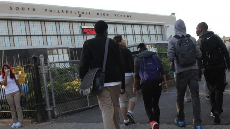  Students filing into South Philadelphia High School on the first day of school. (Kimberly Paynter/WHYY) 