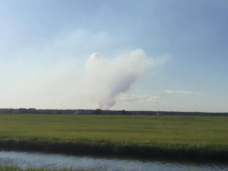 The smoke plume for the wildfire in Woodland as seen yesterday afternoon from West Creek. (Photo: JSHN contributor Stacy Lynne Herrick)