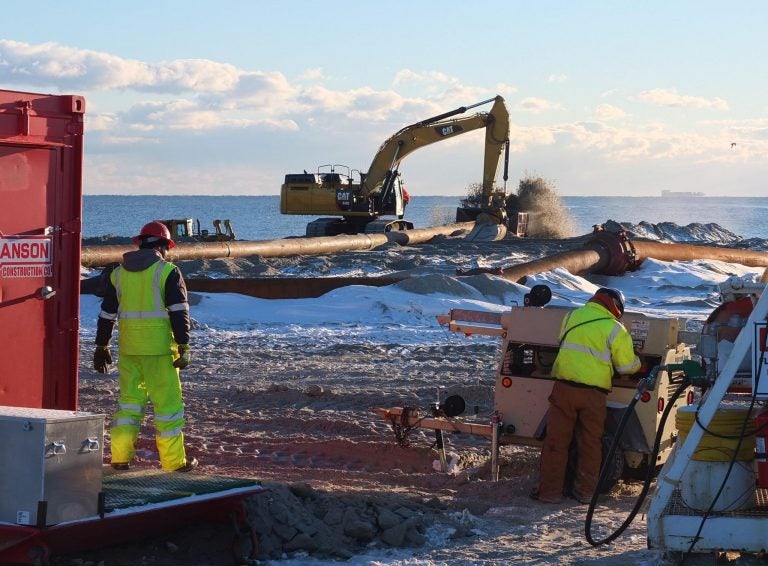  Crews working in the brutal cold in Long Branch on Sunday, January 26. (Photo: Richard Huff via Jersey Shore Hurricane News)  