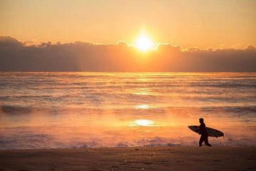  A surfer gazes at sea smoke over the northern Jersey Shore waters around sunrise yesterday. (Photo: Michael Guccione as tagged #JSHN on Instagram) 