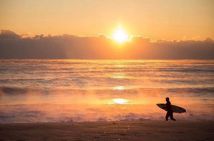  A surfer gazes at sea smoke over the northern Jersey Shore waters around sunrise yesterday. (Photo: Michael Guccione as tagged #JSHN on Instagram) 