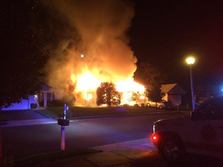 Authorities are working to determine the cause of an early Sunday morning blaze that consumed a house in the Leisure Knoll section of Manchester Township. (Photo courtesy of the Manchester Police Department)