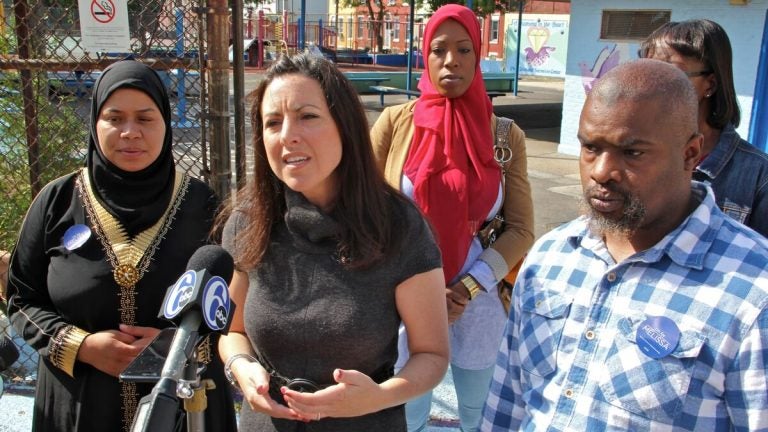  Republican mayoral candidate Melissa Murray Bailey, second from left, says politicians are ignoring gun violence in Philadelphia. (Emma Lee/NewsWorks) 