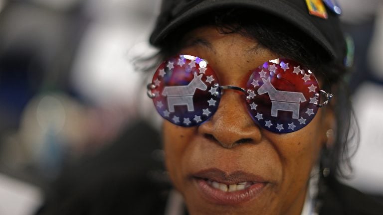 Vivian Stowall of Denver shows off her DNC themed glasses at the 2012 Democratic National Convention in Charlotte