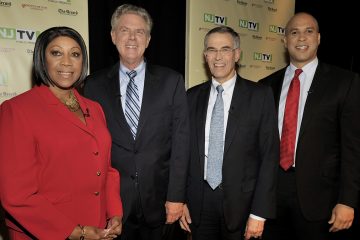Sheila Oliver, Frank Pallone, Rush Holt, Cory Booker Four Democratic candidates are running in today's election. (Shown here.) There are also two Republican candidates. (AP Photo/NJTV, Joseph Sinnott)