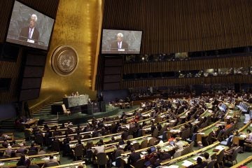 Mahmoud Abbas Palestinian President Mahmoud Abbas calls on the U.N. to admit Palestine as a non-member state in 2012. (AP Photo/Seth Wenig)