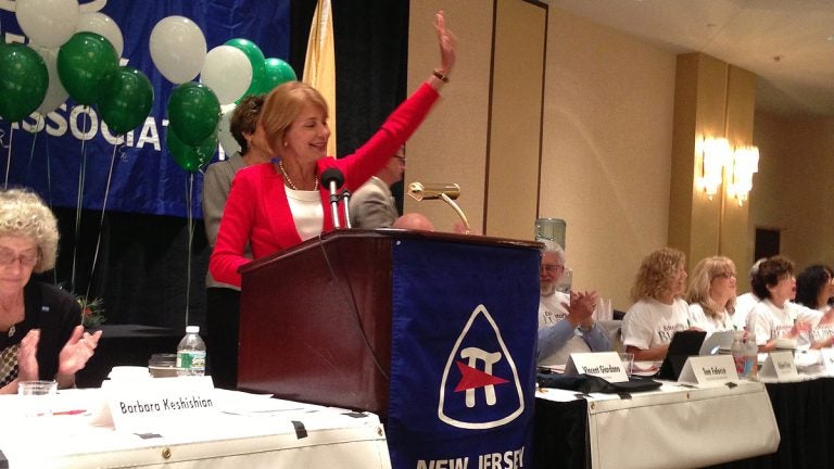  Democrat Barbara Buono appears at the New Jersey teachers union conference in East Brunswick. (Photo by Buono for Governor's Flickr page) 