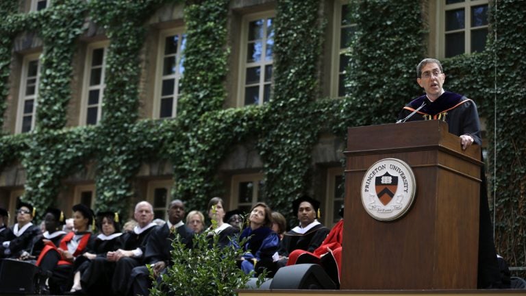  Christopher L. Eisgruber addresses a gathering at Princeton University, in Princeton, N.J., Sunday, Sept. 22, 2013 as he is installed as the Ivy League school's 20th president. (AP Photo/Mel Evans) 