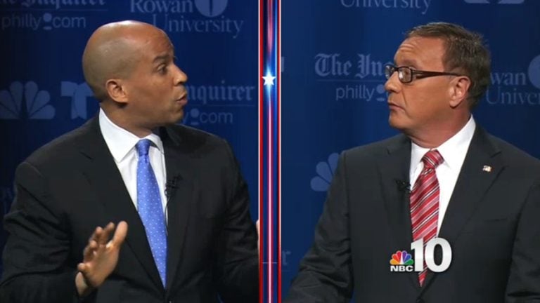  Democrat Cory Booker (left) and Republican Steve Lonegan disagreed on most issues. (Image via NBC10.com) 