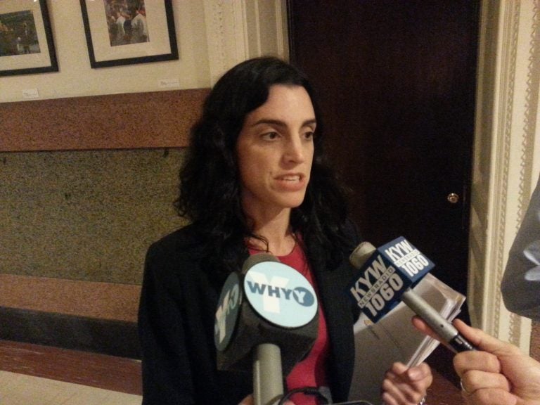  Rebecca Rhynhart explains PGW review to reporters (Tom MacDonald/for NewsWorks) 