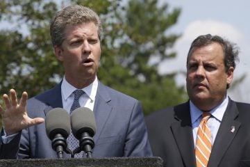  Housing and Urban Development Secretary Shaun Donovan, left, appeared with Gov. Christie on Aug 20, 2013 to promote a post-Sandy rebuilding plan.  (AP Photo/Julio Cortez) 