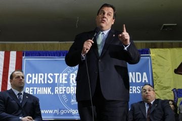  Gov. Chris Christie at this town hall meeting in Toms River in Nov 2010 argued for a salary cap for N.J. school superintendents.  (AP Photo/Mel Evans) 