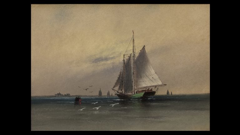  Two Masted Schooner near Tucker’s Island, New Jersey. William G. Russell (b. 1869).Pastel on paper. 