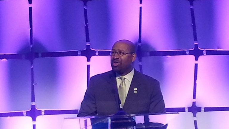  Mayor Michael Nutter speaks before the annual meeting of the Philadelphia Convention and Visitors Bureau (Tom MacDonald/for NewsWorks) 