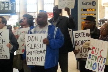 protestors at 30th Street Station