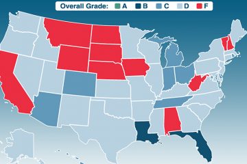  States colored in light blue received a D in the latest Studentsfirst report card. 