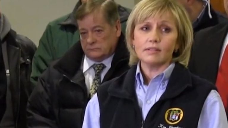  N.J. Lt. Governor at a press conference this morning in Union Beach. (Image via video stream) 