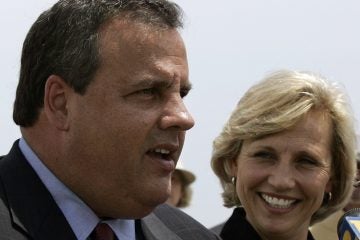  Candidate Christie in July 2009 announcing that Kim Guadagno will be his Lt. Gov running mate. (AP Photo/Mel Evans) 