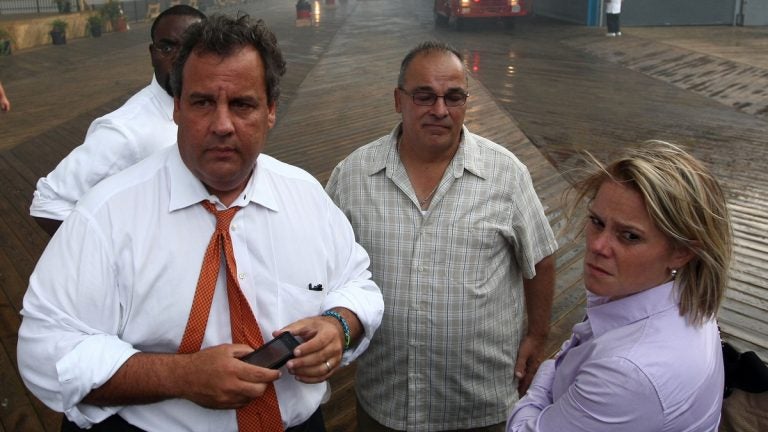  In this Sept. 12, 2013, photo Deputy Chief of Staff Bridget Anne Kelly, right, stands with Gov. Chris Christie, left, during the massive boardwalk fire in Seaside Heights.  (AP Photo/Office of Gov. Chris Christie, Tim Larsen, File) 
