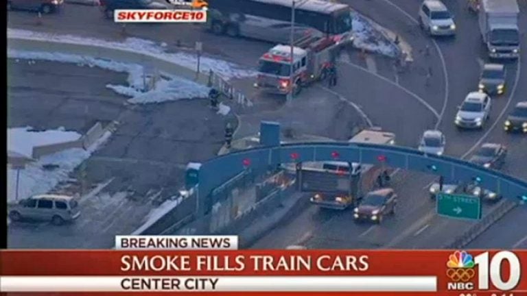  Fire trucks near the PATCO train on Philadelphia side of the Ben Franklin Bridge. 