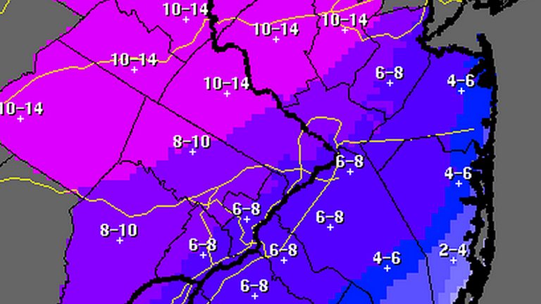  NWS snow total projection map for the latest snow storm. 