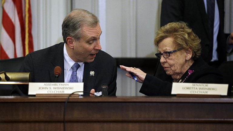  New Jersey state Sen. Loretta Weinberg, right, and Assemblyman John S. Wisniewski, left, co-chair a legislative committee looking into Bridgegate. (AP Photo/Mel Evans) 