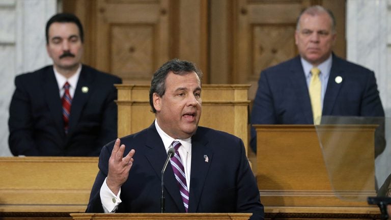  Gov. Chris Christie emphasizes a point as he delivers his budget address at the Statehouse Tuesday, Feb. 25, 2014, in Trenton, N.J. (AP Photo/Mel Evans) 