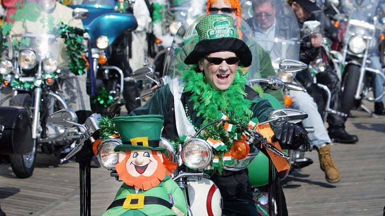  Sue Reynolds rides her motorcycle in Atlantic City's 2007 St. Patrick's Day parade (AP photo/Mel Evans) 